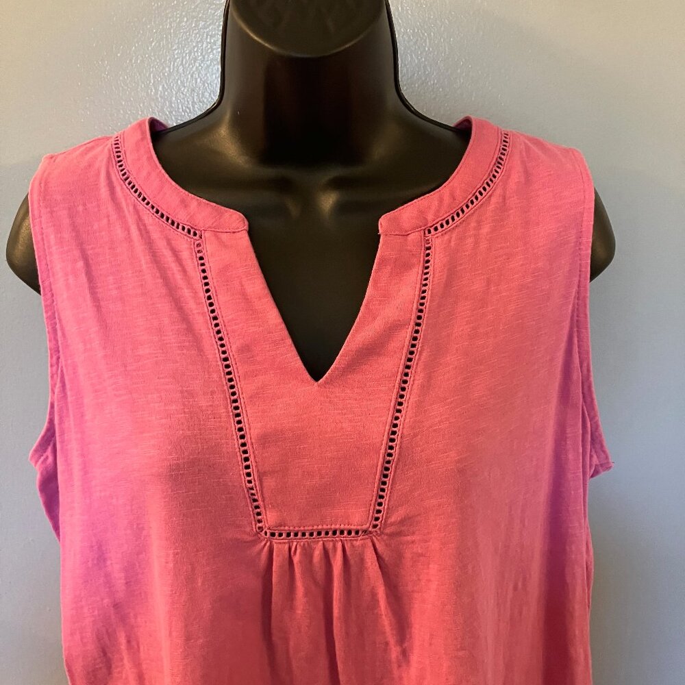 NWOT St Johns Bay Cotton Split V neck Tank Top Pink Size Large - Picture 3 of 5